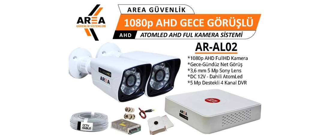 1080p 2 Kameralı Gece Görüşlü AtomLed ULTRA HD AHD Güvenlik Seti