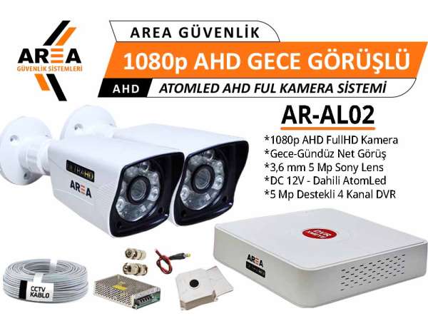 1080p 2 Kameralı Gece Görüşlü AtomLed ULTRA HD AHD Güvenlik Seti