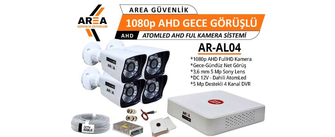 1080p 4 Kameralı Gece Görüşlü AtomLed ULTRA HD AHD Güvenlik Seti