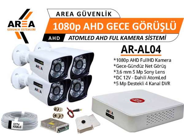 1080p 4 Kameralı Gece Görüşlü AtomLed ULTRA HD AHD Güvenlik Seti