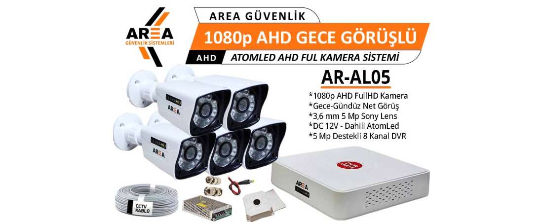 1080p 5 Kameralı Gece Görüşlü AtomLed ULTRA HD AHD Güvenlik Seti